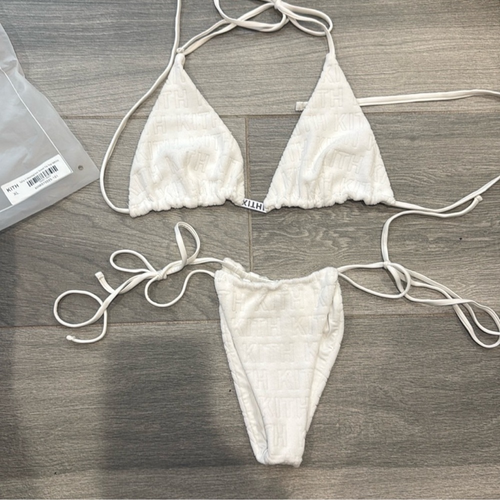 KITH White Embossed Triangle String Bikini